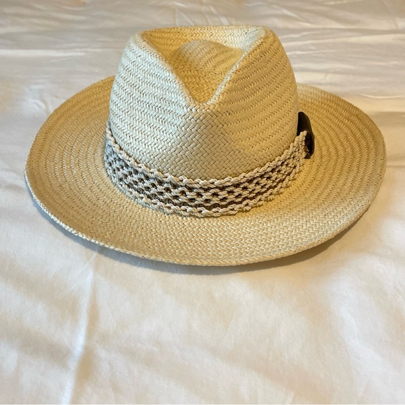 Rag & bone Packable Net Band Straw Fedora Hat Size Medium - Picture 2 of 9